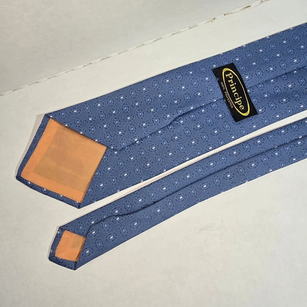 VINTAGE Periwinkle Cornflower Blue with White Dots Principe Polyester Neck Tie‎